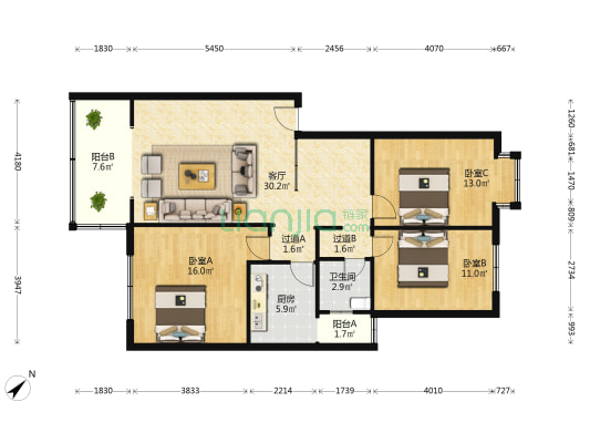 顺源南一巷38号院 3室1厅1卫 106平方