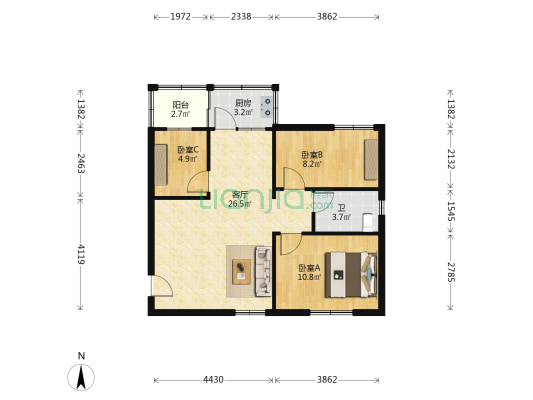 平洲永安路电缆厂宿舍 3室1厅1卫 76平方