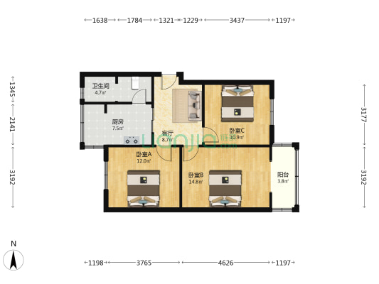抚琴西北街30号 3室1厅1卫 71平方