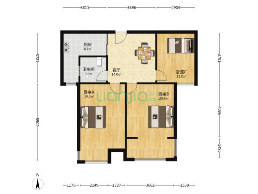 城市嘉园 3室1厅1卫 97平方