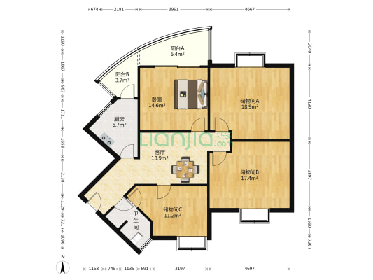 八里阳光 1室1厅1卫 138平方