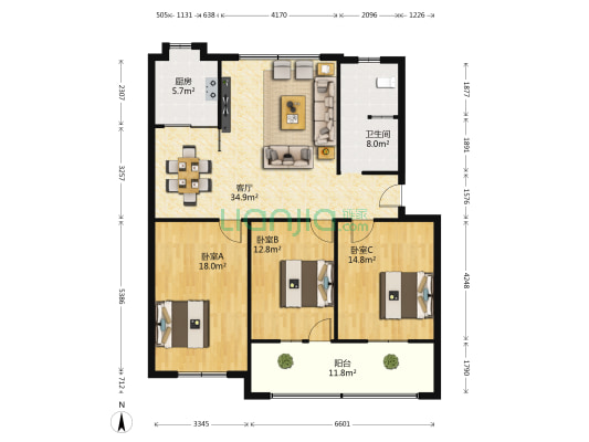 工行刘梗家属院 3室1厅1卫 118平方