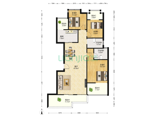东业早安星城 3室1厅2卫 124平方