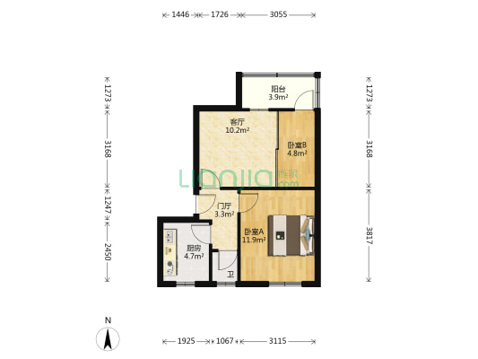 肖家村四巷8号 2室1厅1卫 48平方