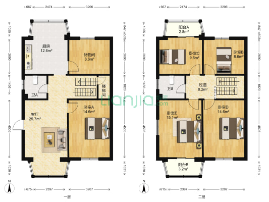 南江小区 5室1厅2卫 162平方
