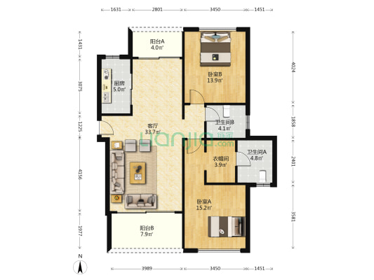 天隆三千海泊心岸 2室1厅2卫 120平方