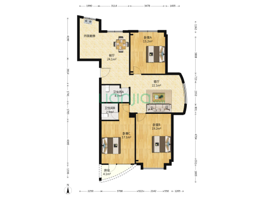 东方戴维营 3室2厅2卫 140平方