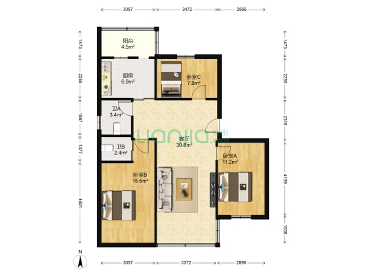 普澜二路 3室1厅2卫 98平方