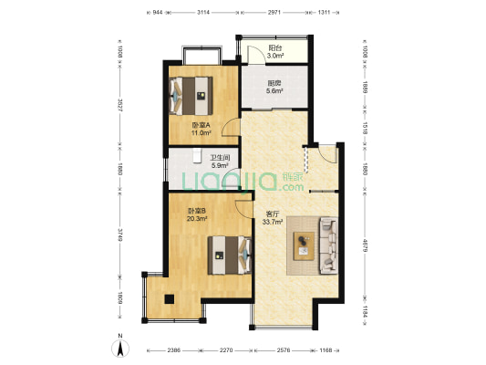 金港现代城 2室1厅1卫 93平方