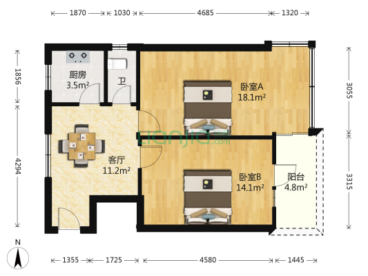 仁厚社区 2室1厅1卫 63平方