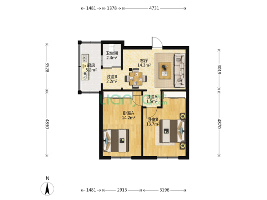 爱民小区 2室1厅1卫 63平方