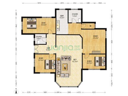 三星净月潭别墅 4室1厅2卫 190平方