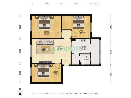海林三巷62号 3室1厅1卫 103平方