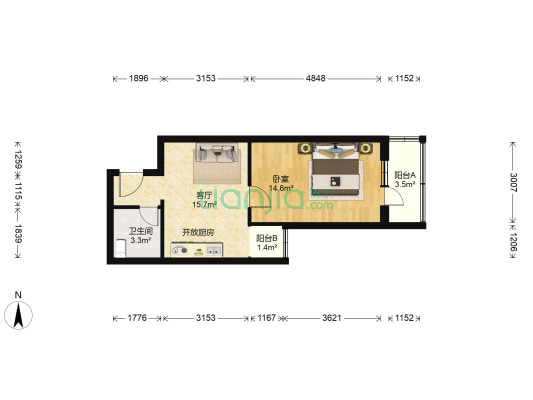 马甸南村 1室1厅1卫 49平方