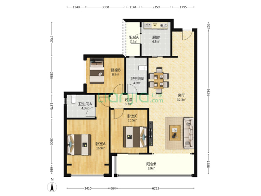 华润未来之城四期 3室1厅2卫 121平方