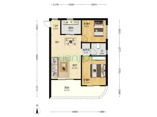 海域阳光一期 2室1厅2卫 83平方