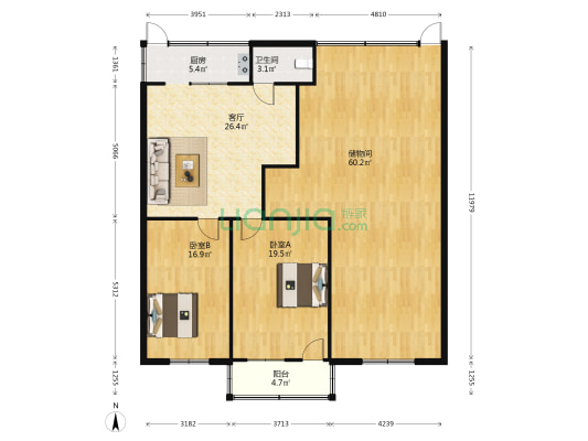 宏丰小区 2室1厅1卫 138平方