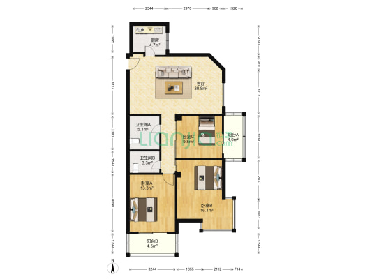 三坊世家 3室1厅2卫 117平方
