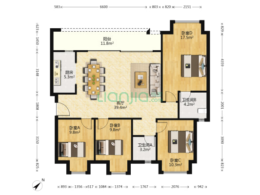 曲水回萦 4室1厅2卫 125平方