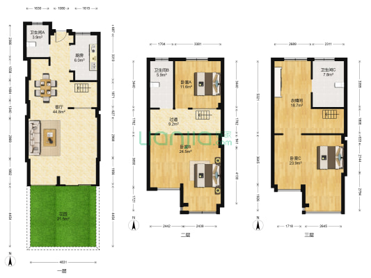 景瑞望府 3室1厅3卫 207平方