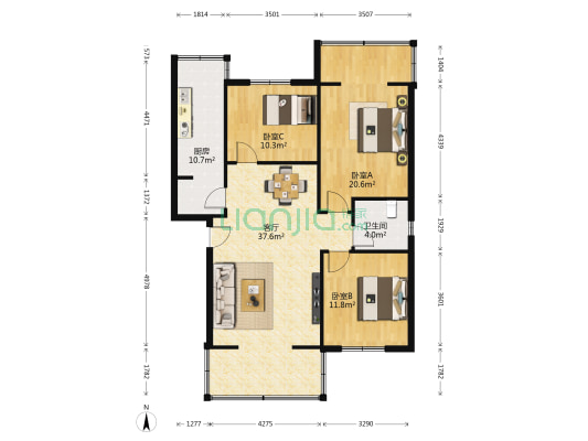 经天路6号 3室1厅1卫 98平方