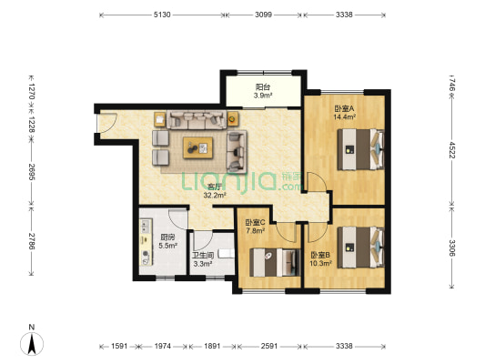 岐海苑 3室1厅1卫 95平方
