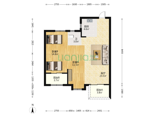 凯佳江南里 2室1厅1卫 78平方