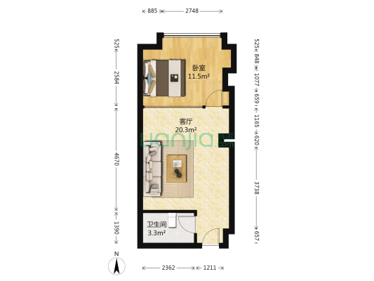 创世纪广场 1室1厅1卫 53平方