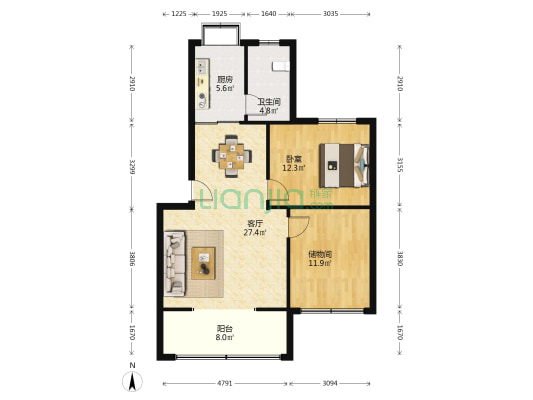 造漆宿舍 1室1厅1卫 83平方