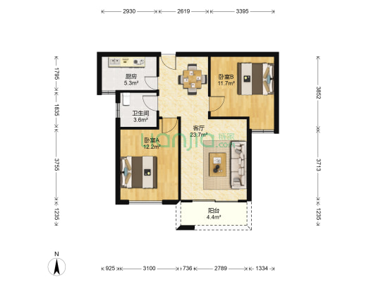 溪湾公馆 2室1厅1卫 86平方