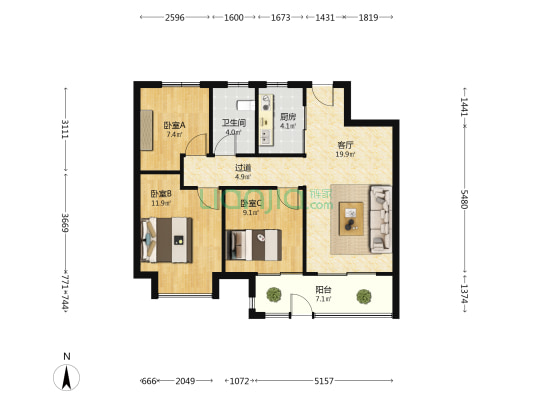 煌盛熙岸大观 3室1厅1卫 87平方