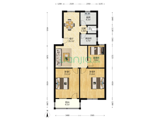 招商新村 3室1厅2卫 94平方