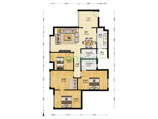 星月湾 4室1厅2卫 101平方