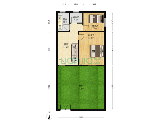 红旗西路38号 2室1厅1卫 56平方
