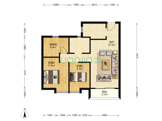 碧桂园文鑫苑 2室1厅0卫 97平方