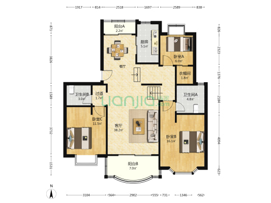 东苑世纪茗苑 3室1厅2卫 114平方