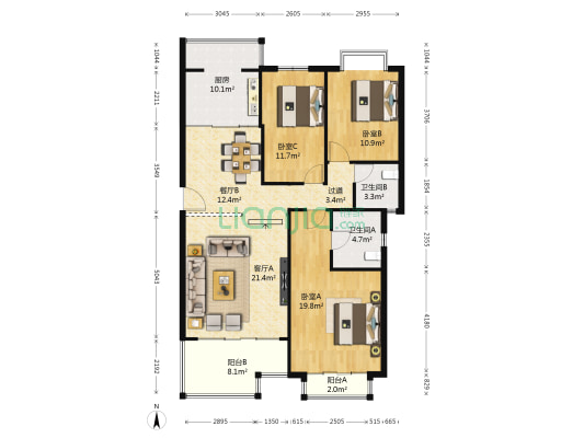 创意英国温莎公爵玫瑰园 3室2厅2卫 131平方