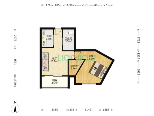 华旭领寓 1室1厅1卫 65平方