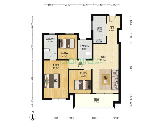 大业风华 3室1厅2卫 101平方