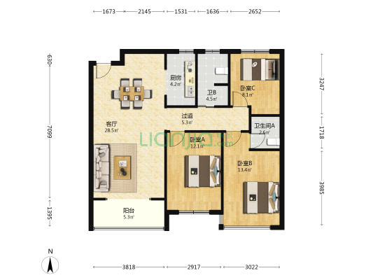 兴宇凤栖台 3室1厅2卫 118平方