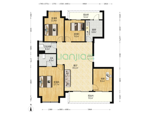 弘阳都江府 4室1厅2卫 131平方