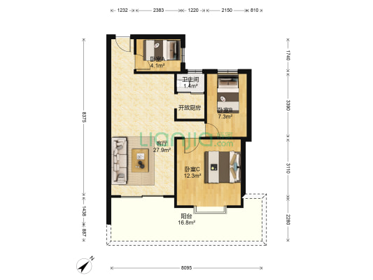 江滨花园五期 3室1厅1卫 72平方