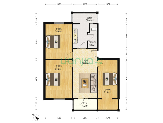 总府路71号 3室1厅1卫 95平方