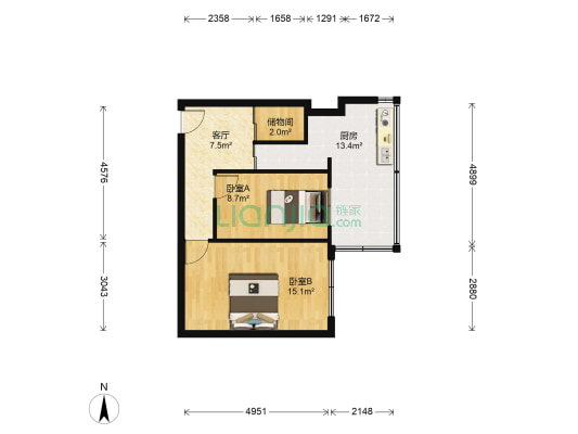 珠江路 2室1厅0卫 53平方