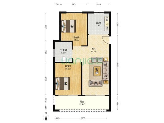 城南栖霞云境 2室1厅1卫 107平方
