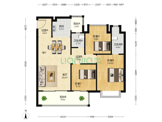 龙光玖云台 3室1厅2卫 124平方