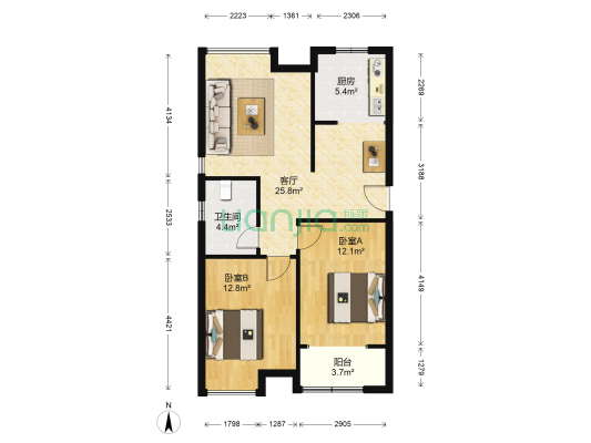 北国之春 2室1厅1卫 87平方