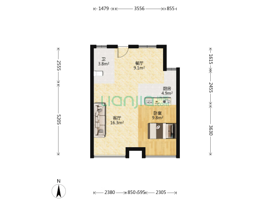 乾宁府 1室2厅1卫 78平方