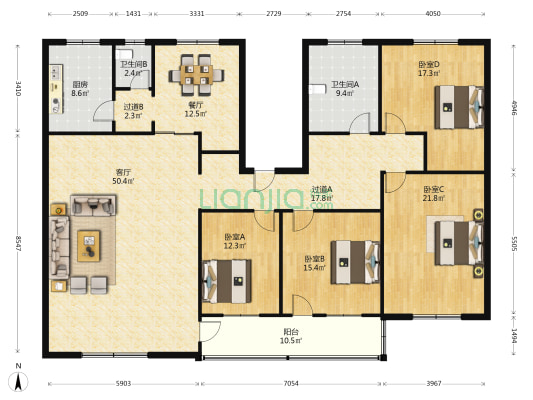 西坡小区 4室2厅2卫 218平方