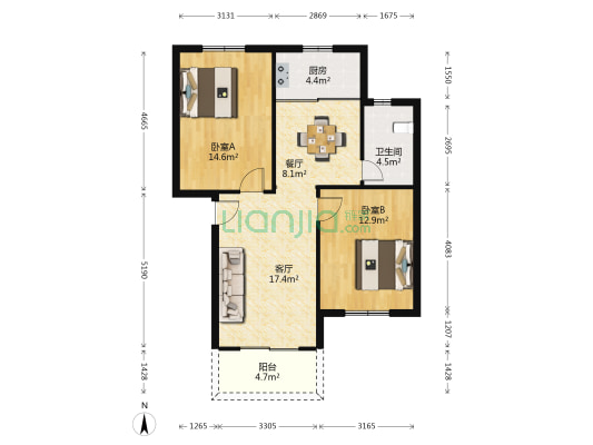 星火名苑 2室2厅1卫 82平方